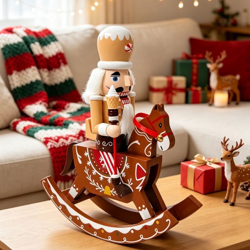 Nutcracker Figurine - Patung Pemecah Kacang Kayu Kuda Goyang